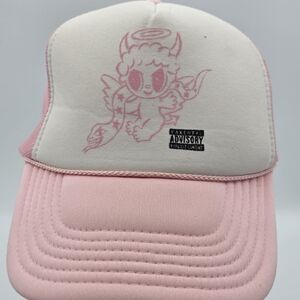Pink and White Trucker Hat with Angel Graphic